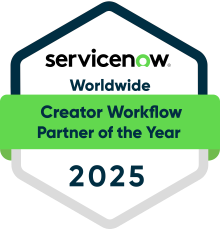 Servicenow Worldwide Creator Workflow Partner of the Year 2025 badge