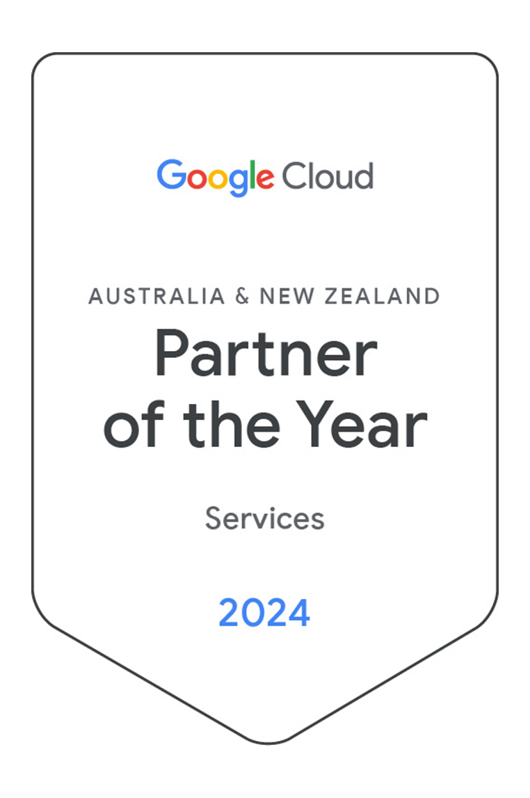Badge portant la mention Australia and New Zealand Partner of the Year Services 2024