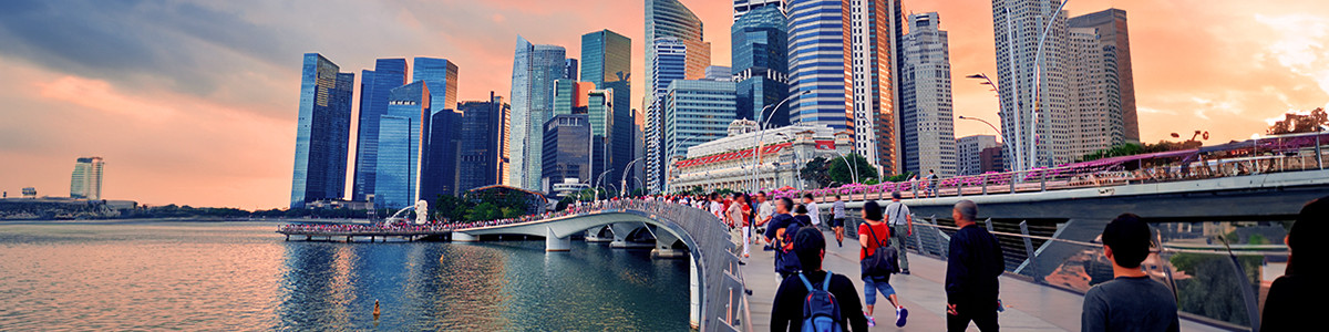 A view of Singapore city at sunrise