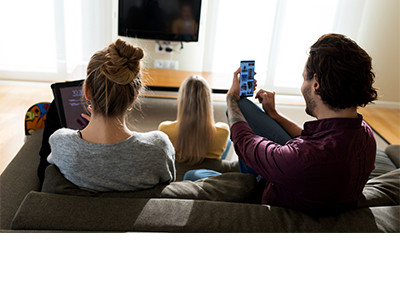 family busy with mobile devices