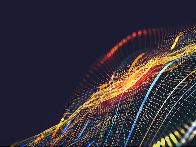 Hintergrund mit abstrakten digitalen Wellen, mit fließenden Linien und bunten Farbverläufen