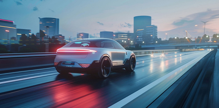 An electric car on a highway