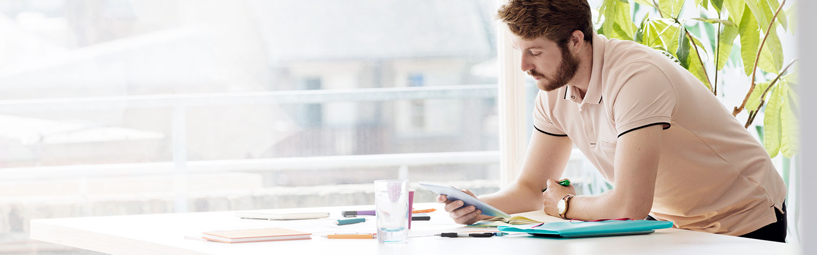 Man checking tablet