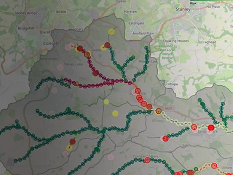 A map displaying various colored dots representing different locations within the area.