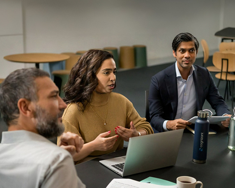 Discussing in a conference room