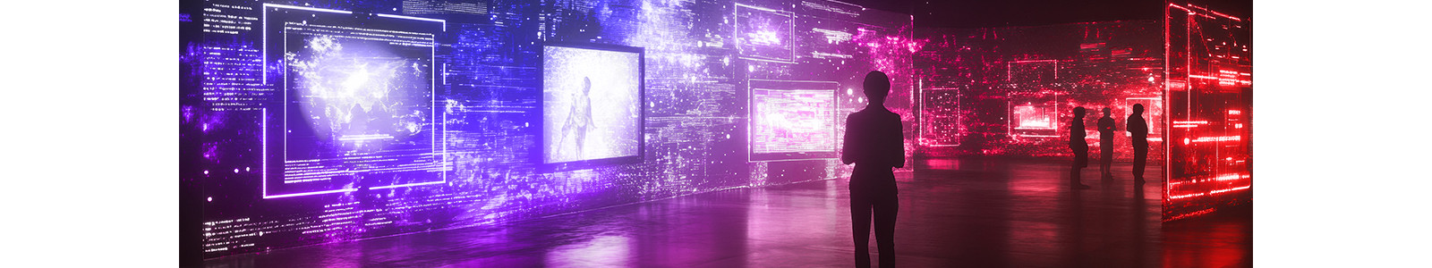 A person looking at a digital display wall