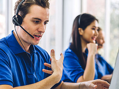 a person talking over a headset