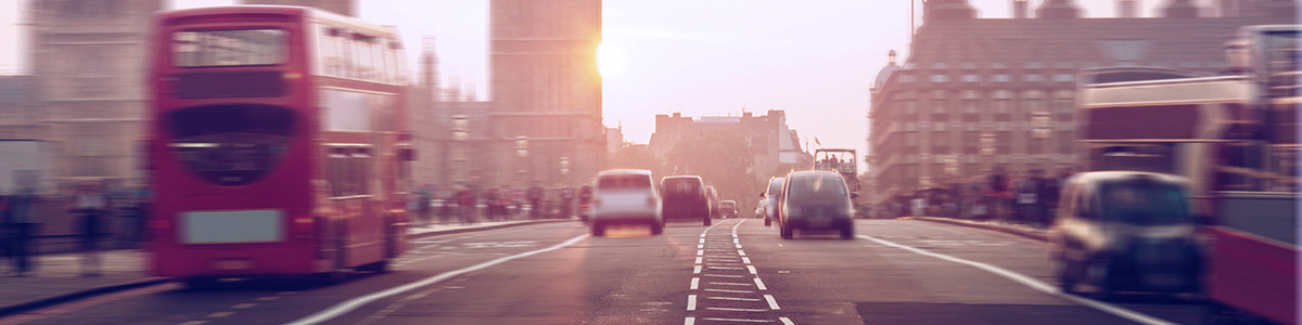 road with cars and busses in London