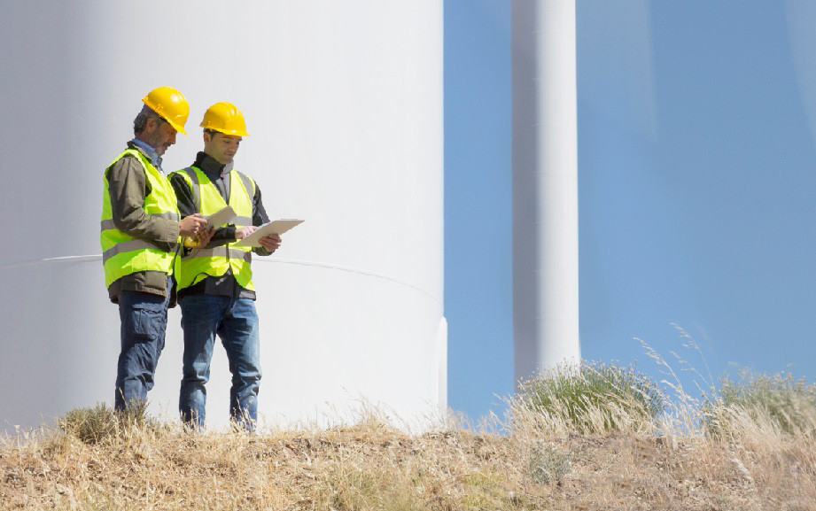 two engineers in wind power plant