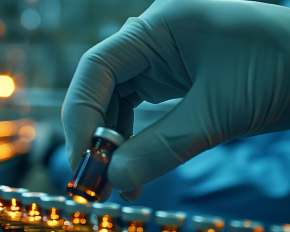 Closeup view of a gloved hand holding a light