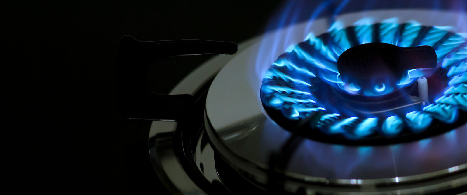 a lit gas stove