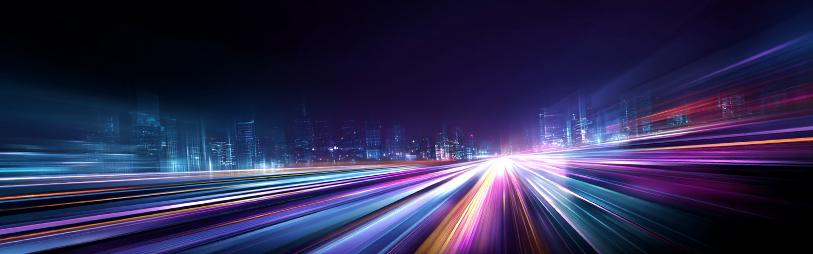 Vibrant rays of color illuminating the city’s night