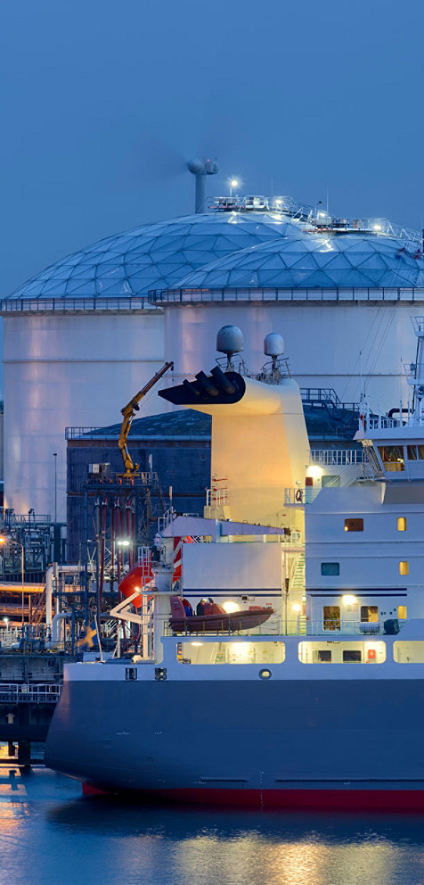 A boot docked at a petrol tank farm