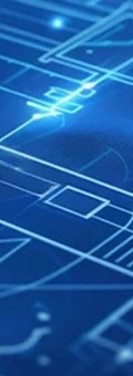Blue digital blueprint with glowing circuit-like lines